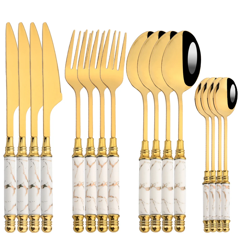 Gold Plated Cutlery - 16Pcs Tableware Set Cutlery Set Mirror