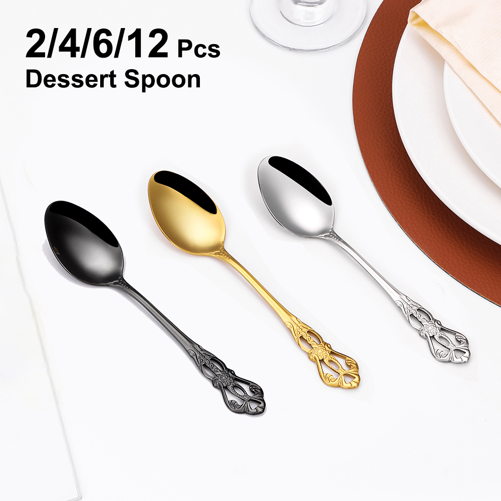 Gold Plated Cutlery - 2/4/6/12pcs Gold Dessert Spoons Stainless Steel