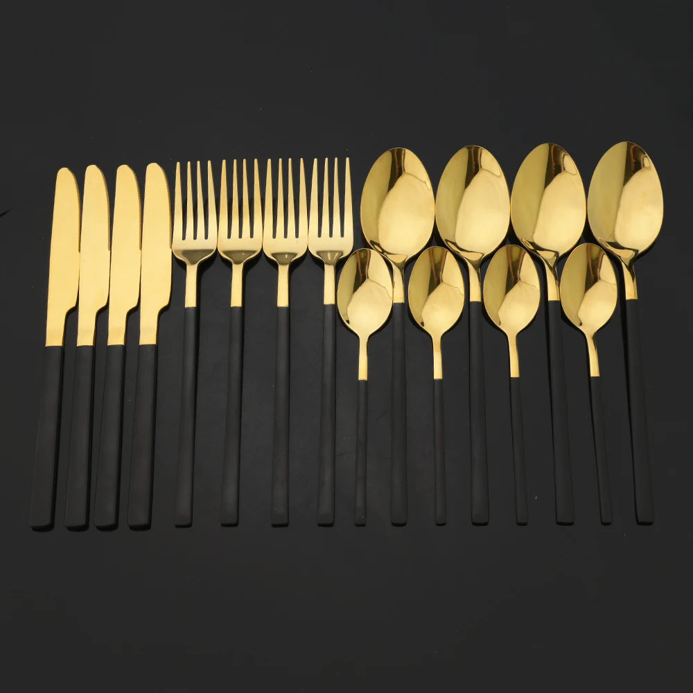 16Pcs Black Gold Cutlery Set S - Gold Plated Cutlery review and price