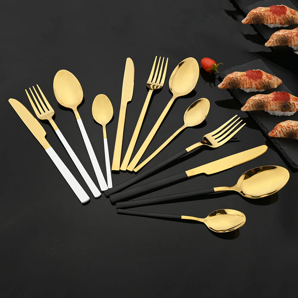 16Pcs Black Gold Cutlery Set S - Gold Plated Cutlery review and price