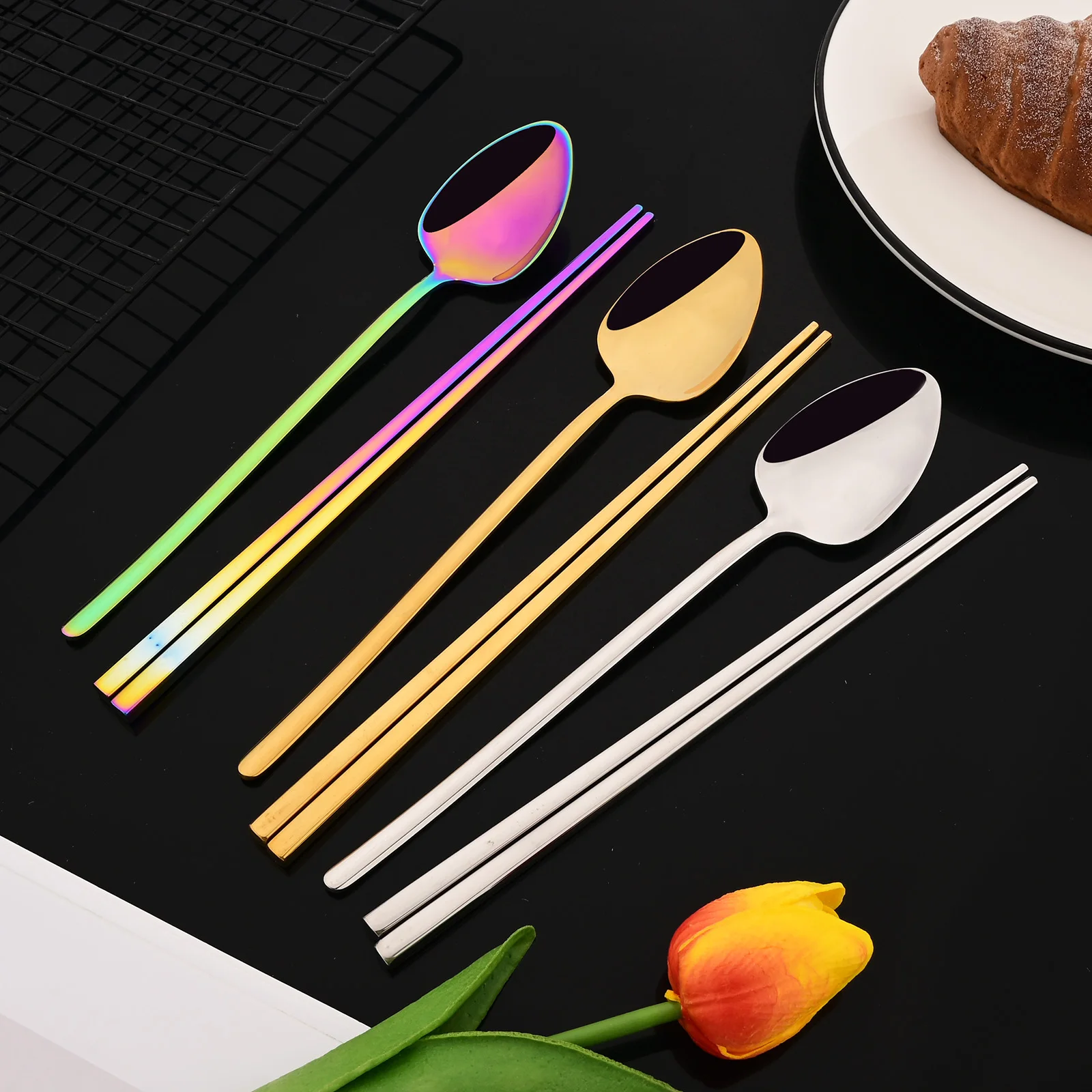 Korean 8Pcs Tableware Set High - Gold Plated Cutlery review and price