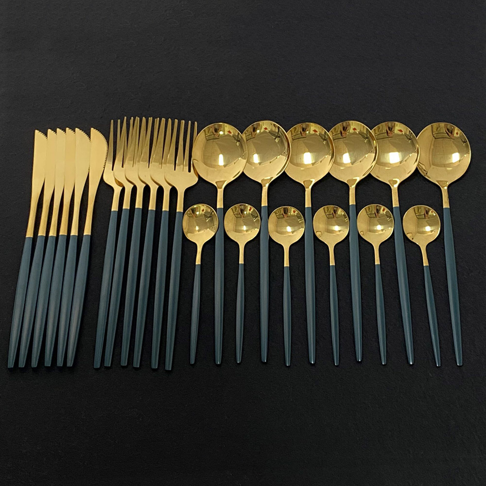 24Pcs Colorful Dinnerware Set  - Gold Plated Cutlery review and price